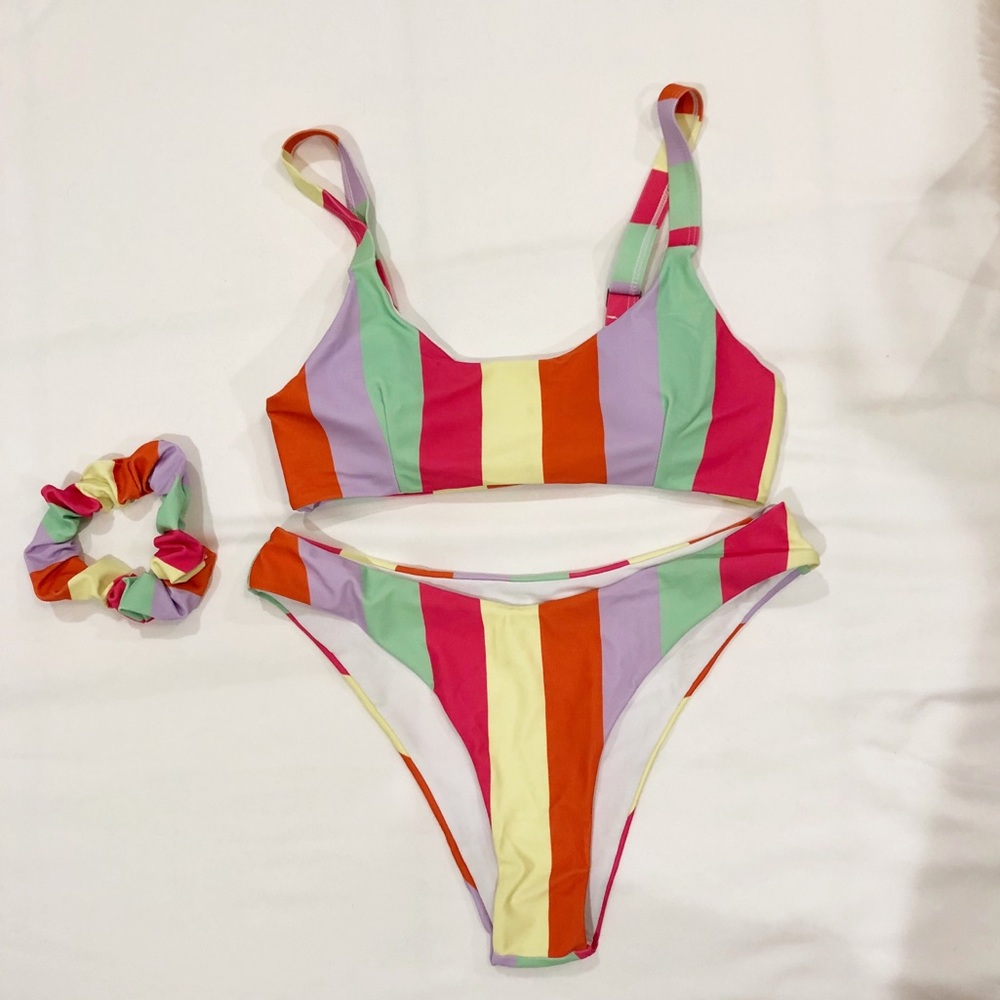 3 piece striped bikini set